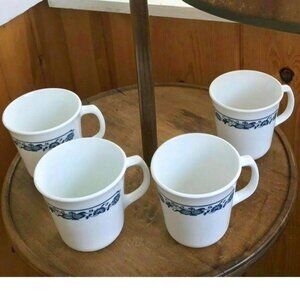 Set of 4 CorningWare Mugs Cups Old Town Blue Onion Vintage 1960’s D Handle USA